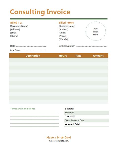 Consulting Invoice Template Company or Individual Excel