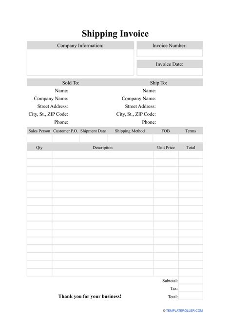 Shipping Invoice Template Free Word Templates