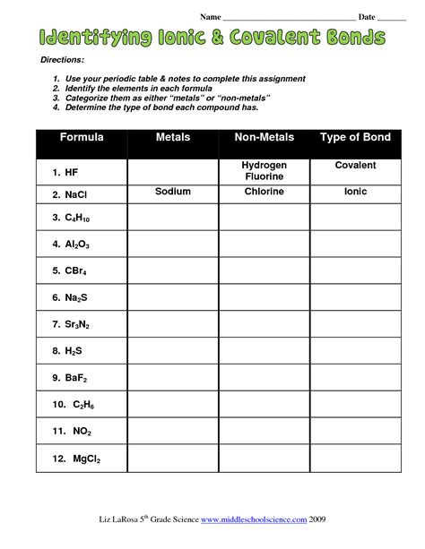 Ionic Bonding And Covalent Bonding Worksheet Answers