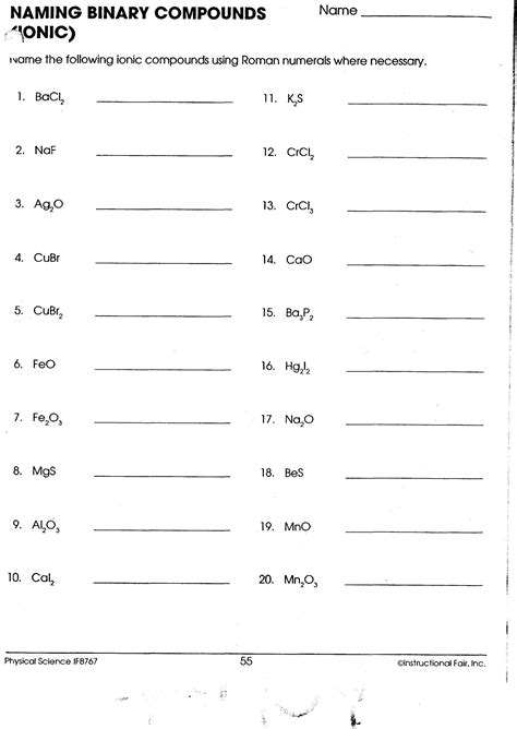 Ionic Binary Compounds Worksheet