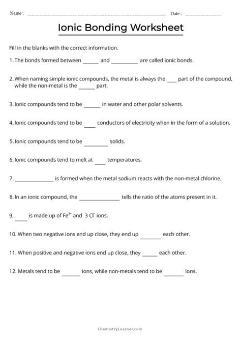 Ionic Bonding Worksheet Answer Key Pdf - Askworksheet