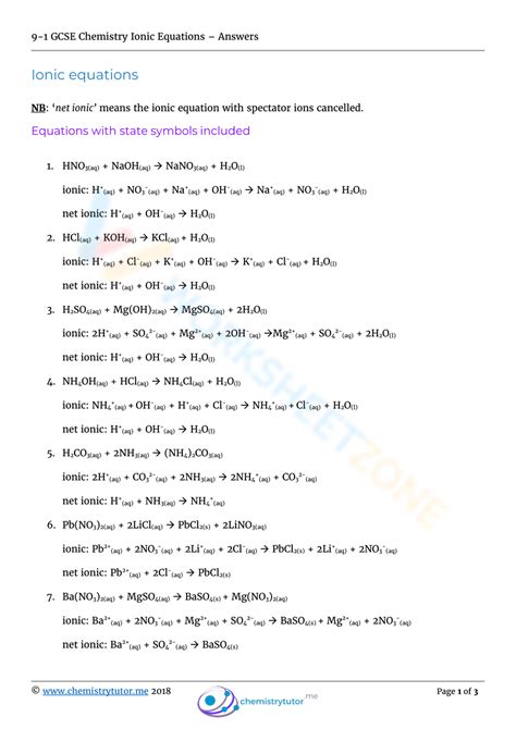 Ionic Equations Worksheet