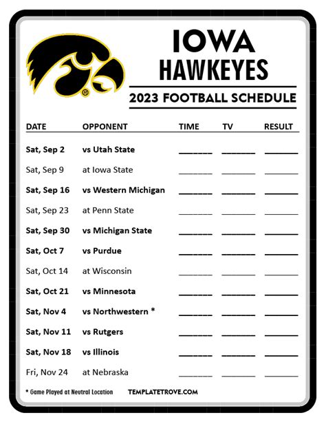 Iowa Hawkeye Football Schedule 2023 Printable