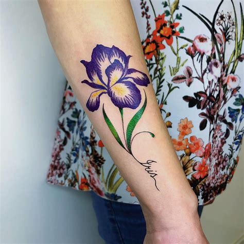 Custom Watercolor Purple Iris Flower Tattoo Tattoo