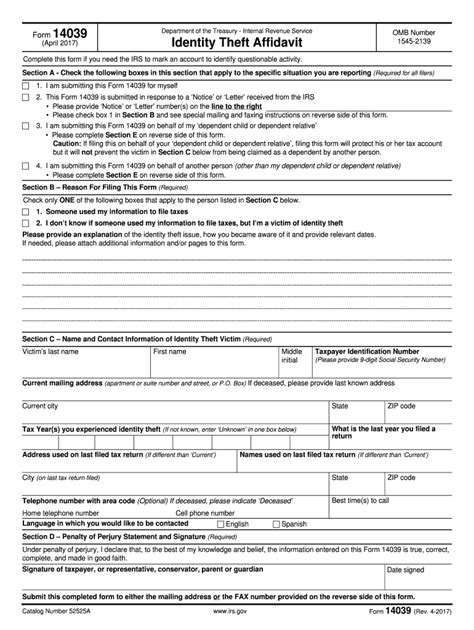 Irs Form 14039 Printable