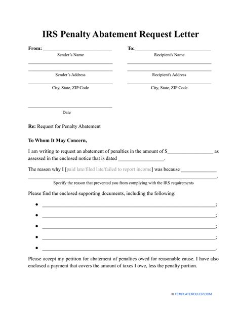 Irs Abatement Letter Template