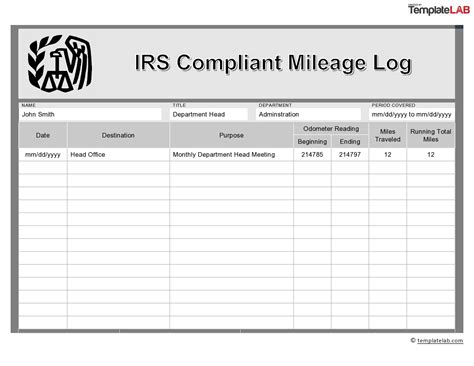 Irs Approved Mileage Log Printable