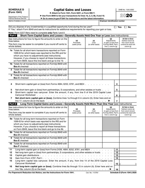 Form 1041 (Schedule D) Capital Gains and Losses (2014) Free Download