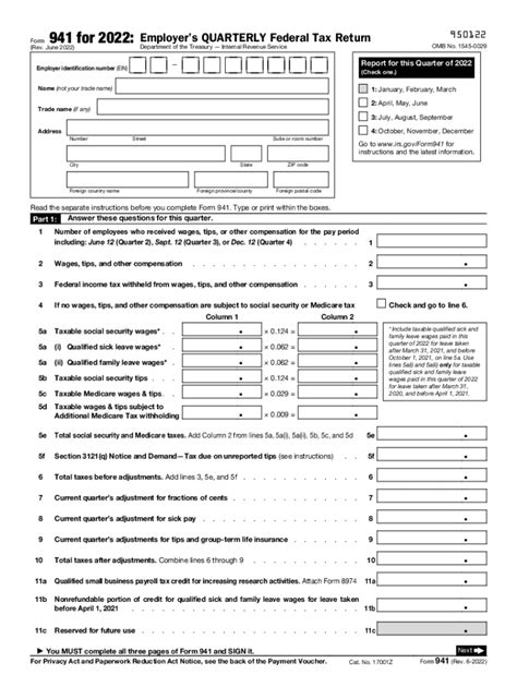 Irs Form 941 For 2022 Printable