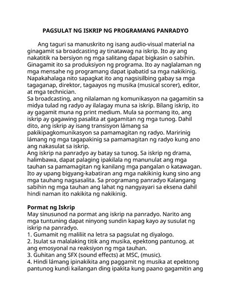 Aksyon Iskrip Ng Programang Panradyo Ay Siksikan