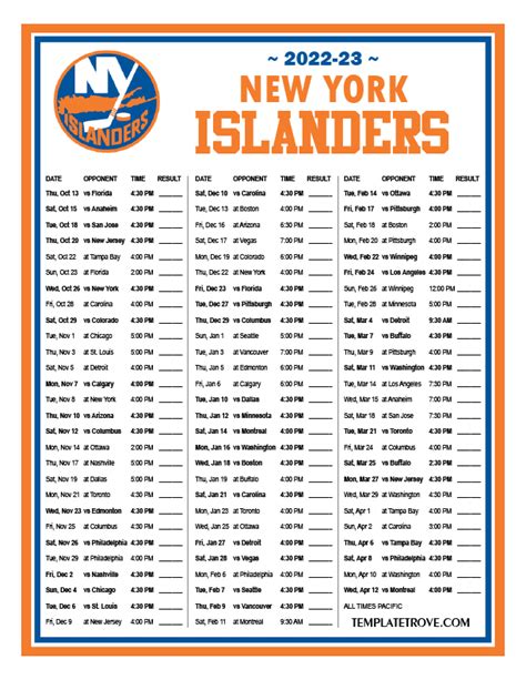 Islanders Schedule 2022 23 Printable