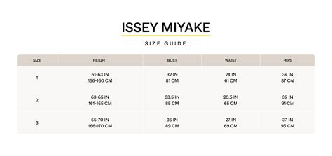 Issey Miyake Size Chart