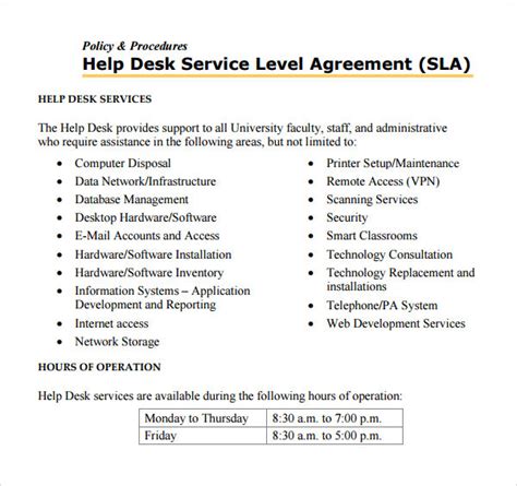 It Help Desk Service Level Agreement Template