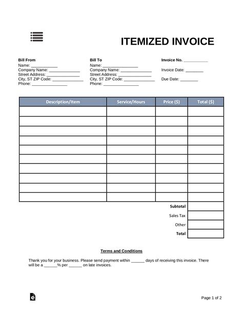 Itemized Billing Statement Template