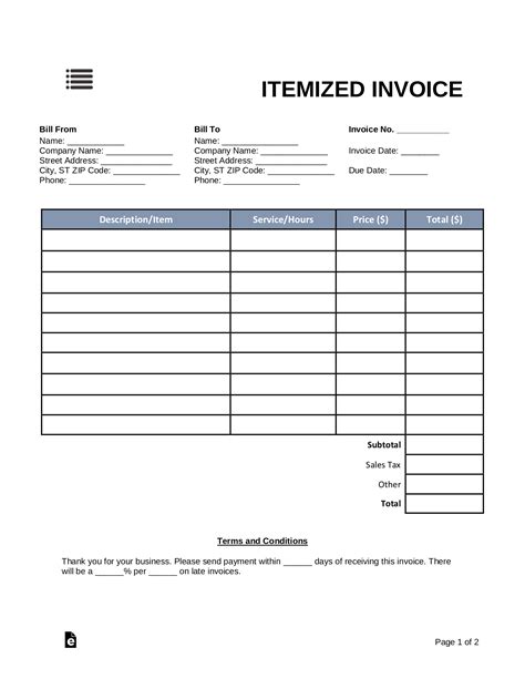 Itemized Invoice Template * Invoice Template Ideas