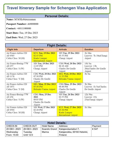 Itinerary Sample For Visa Application (Details and Sample)
