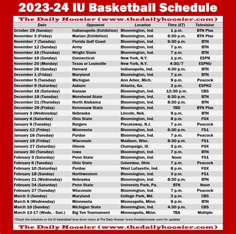 Iu Womens Basketball Schedule 2023 24 Printable