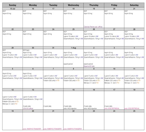 Ivf Calendar Sample