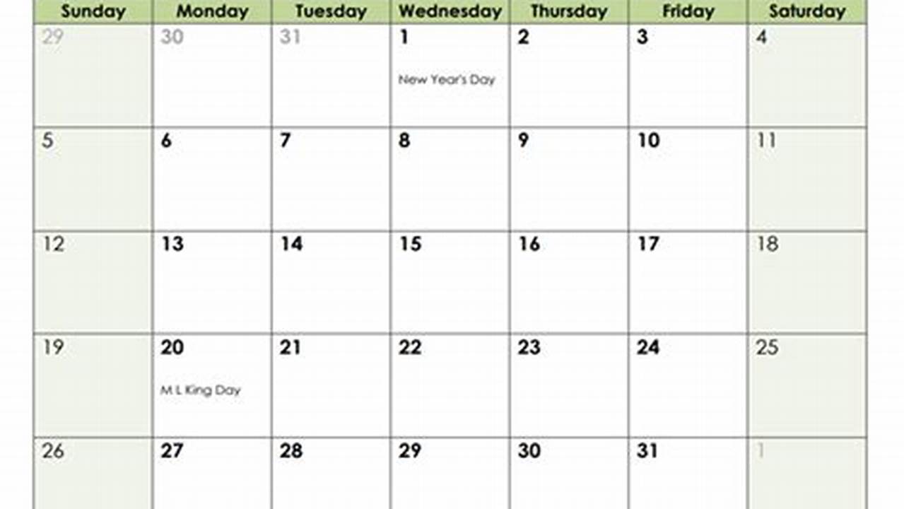 Jan 2025 Calendar Template Google Docs