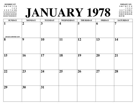 Jan 1978 Calendar