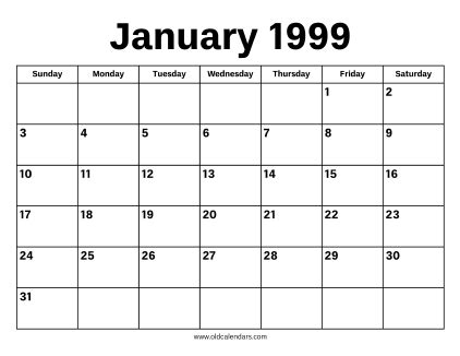 Jan 1999 Calendar