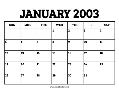 Jan 2003 Calendar