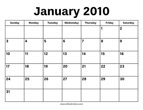 Jan 2010 Calendar