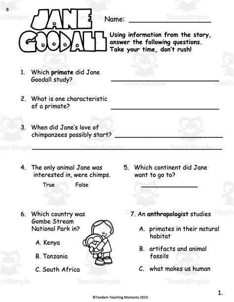 Jane Goodall Worksheets - Great Research