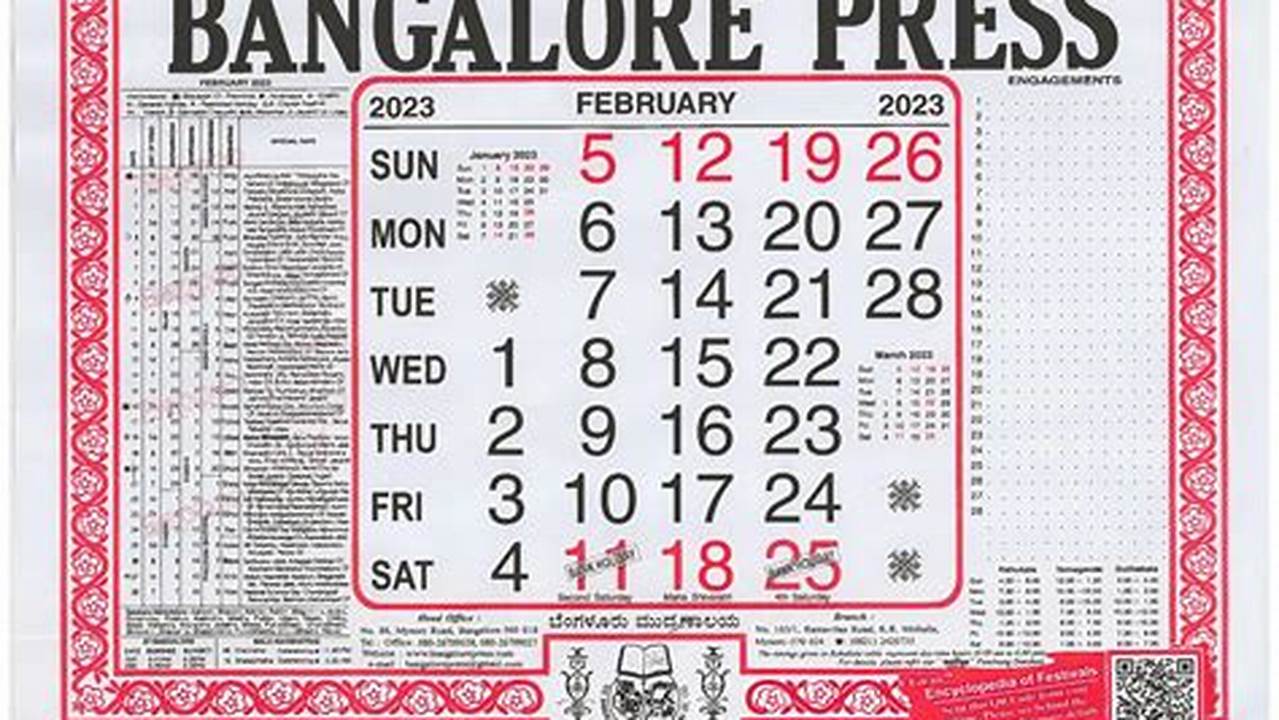 January 2024 Calendar Bangalore Press Trustline