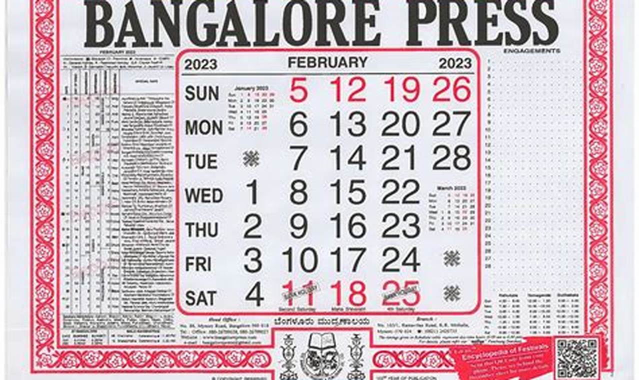 January 2024 Calendar Bangalore Press Trustline