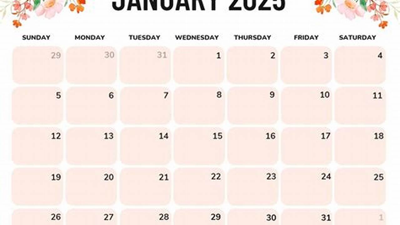 January 2025 Calendar Printable Free Excelity