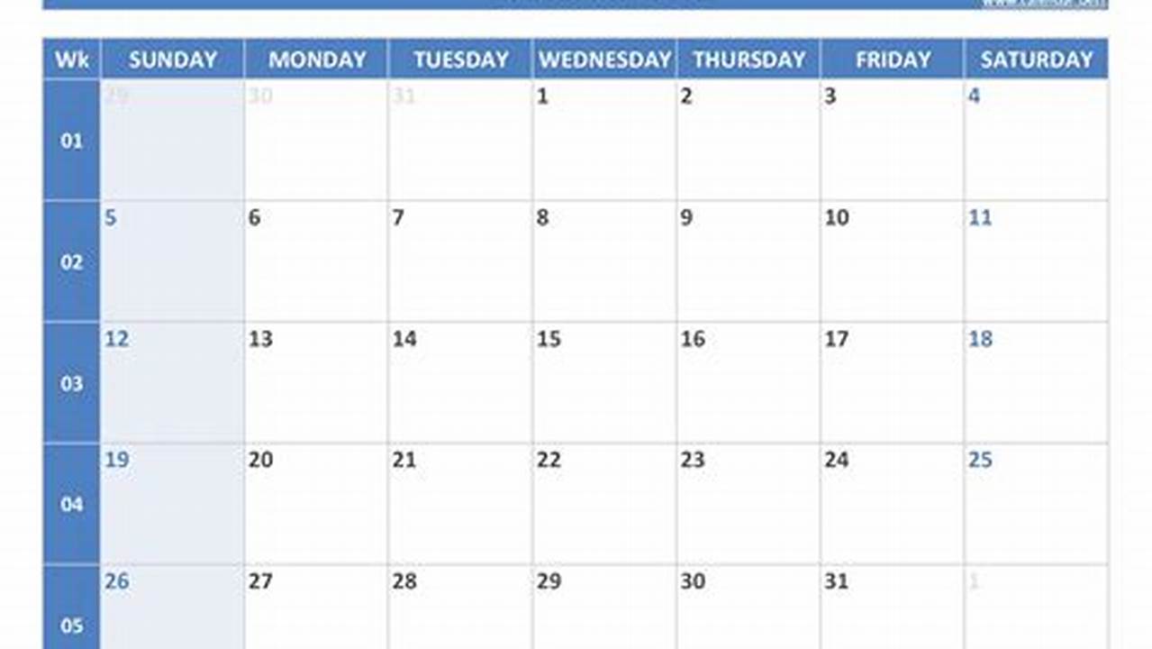 January 2025 Calendar Week Numbers