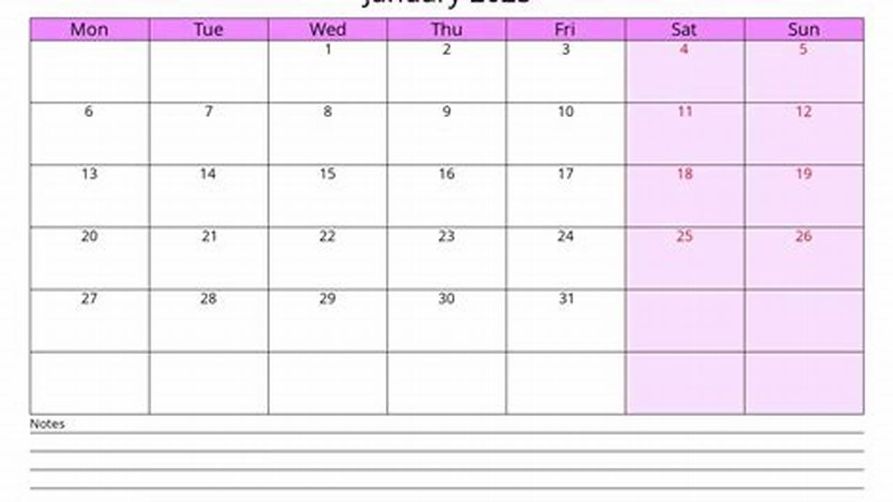 January 2025 Editable Calendar Excel Free Download