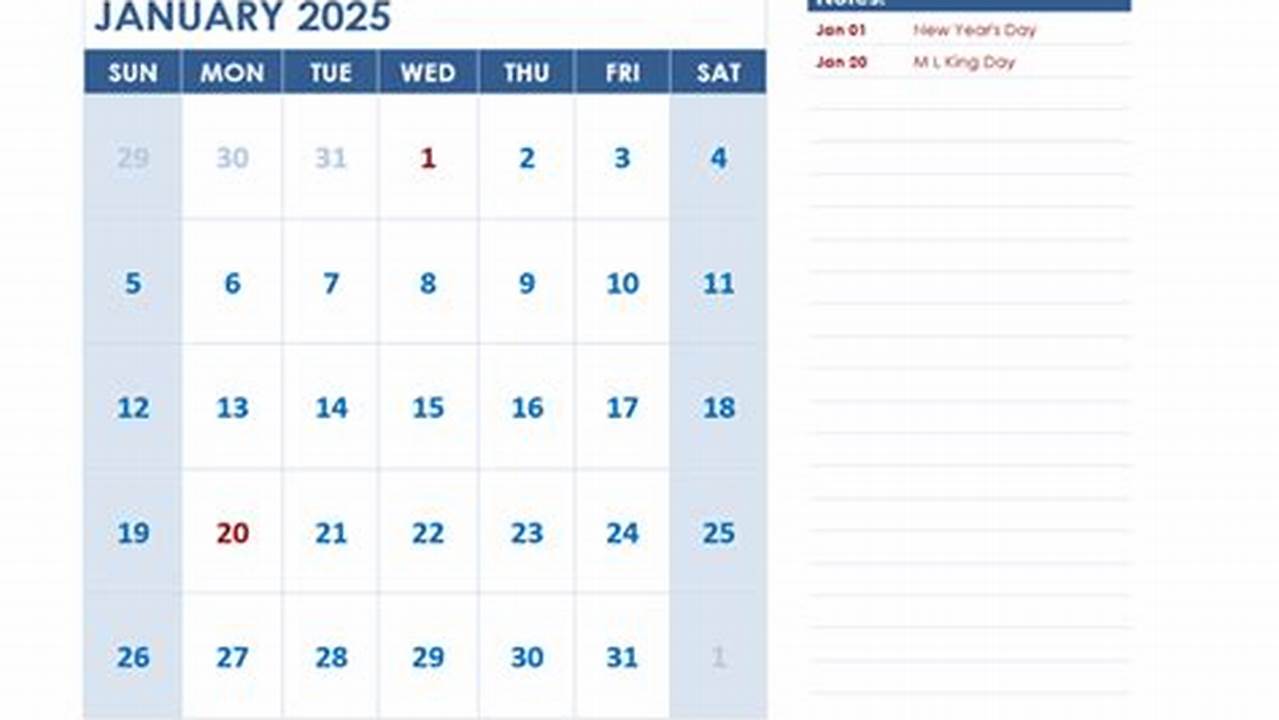 January 2025 Word Calendar Template Editable