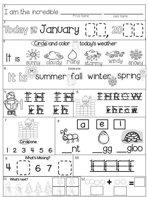 January Worksheets For Kindergarten