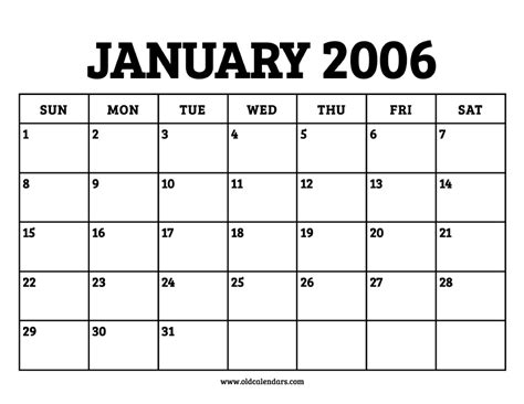 January 2006 Calendar