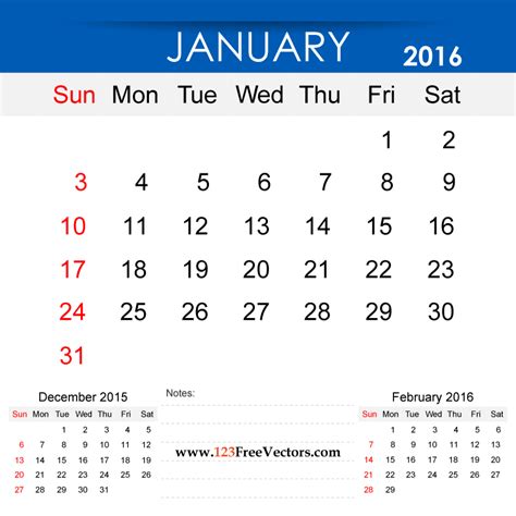 January 2016 Calendar