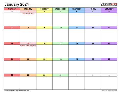 January 2024 Calendar Excel