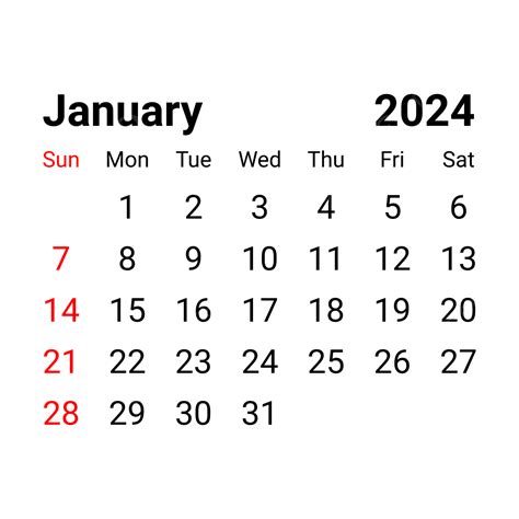 January 2024 Calendar Transparent