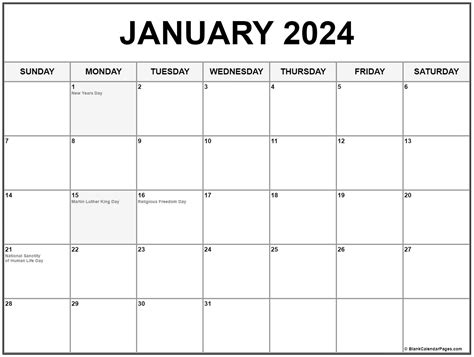 January 2024 Calendar With Holidays Printable