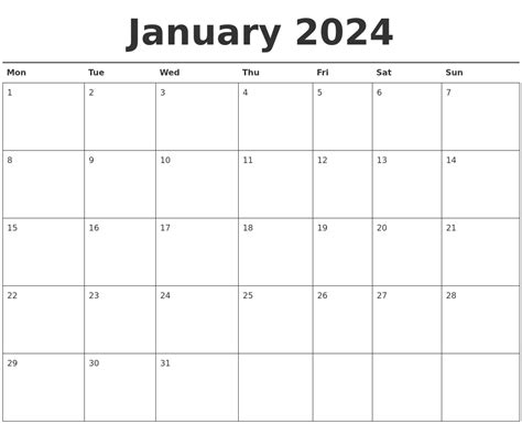 January 2024 Fillable Calendar