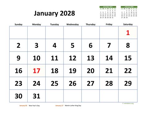 January 2028 Calendar