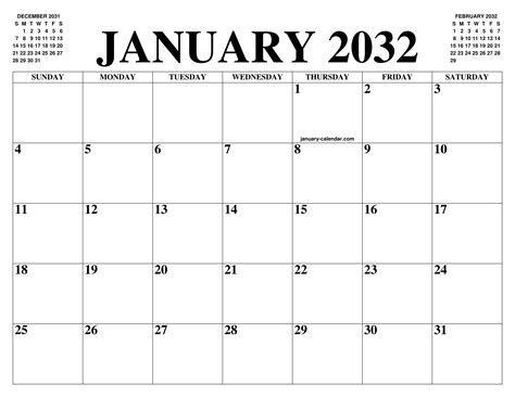 January 2032 Calendar