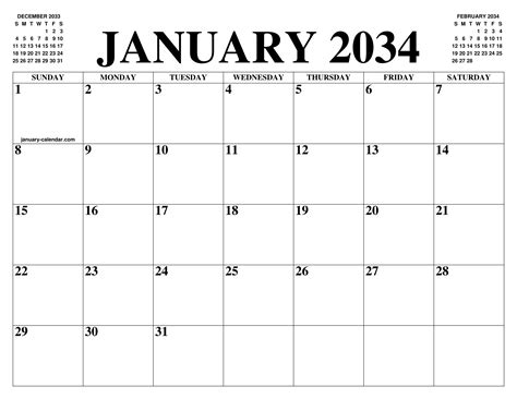 January 2034 Calendar