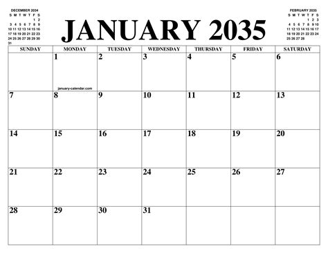 January 2035 Calendar