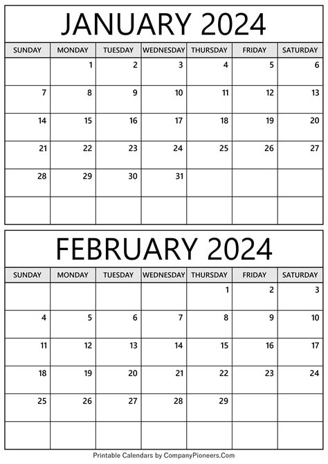 January And February Calendar