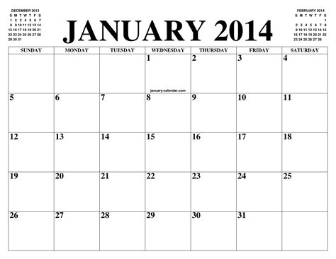 January Calendar 2014