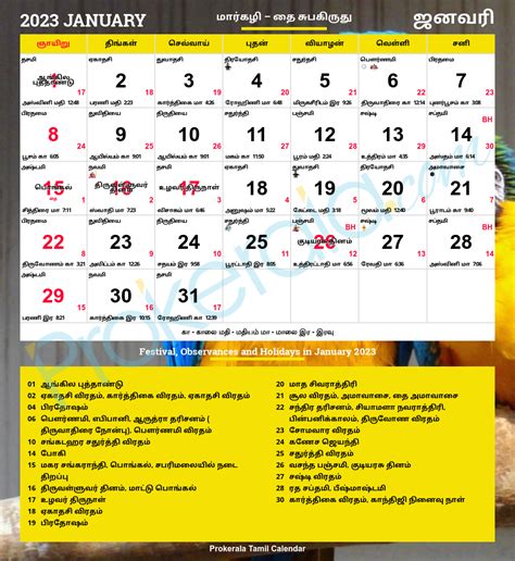 Tamil Calendar January 2023 தமிழ் மாத காலண்டர் 2023