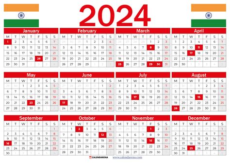 January Calendar 2024 India