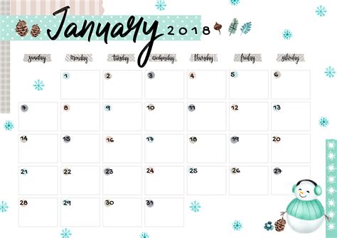 January Calendar Cute